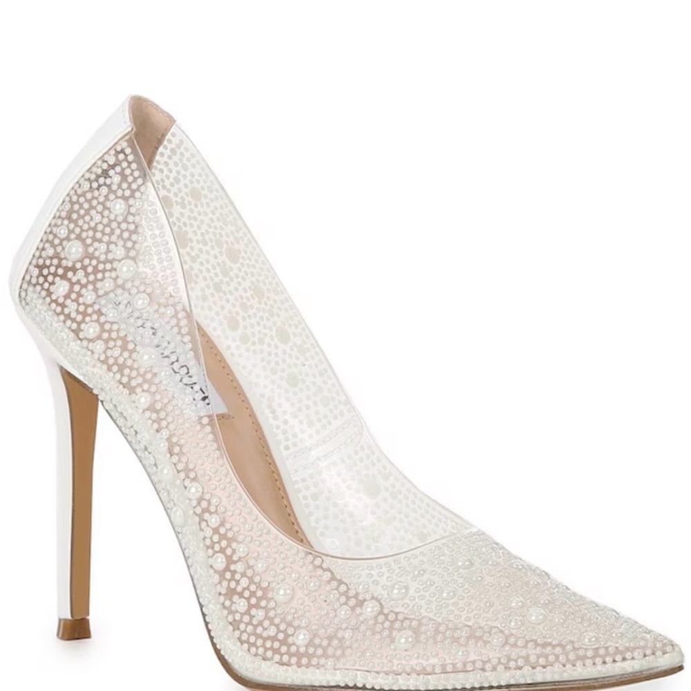 Steve Madden White Pearl Embellished Heels